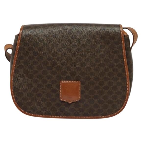 CELINE Macadam Canvas Shoulder Bag Pvc Leather Brown Gold - Picture 2 of 12